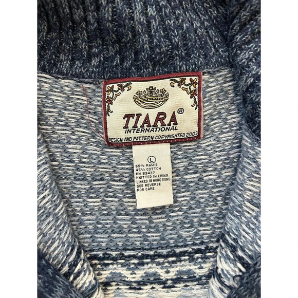 Vintage Snowflake Novelty Ramie Knit Sweater Full Zip Collared Nordic L - Picture 3 of 5